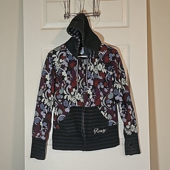 Roxy Floral Print Full Zip Jacket Thumbholes Size XL - Picture 1 of 5